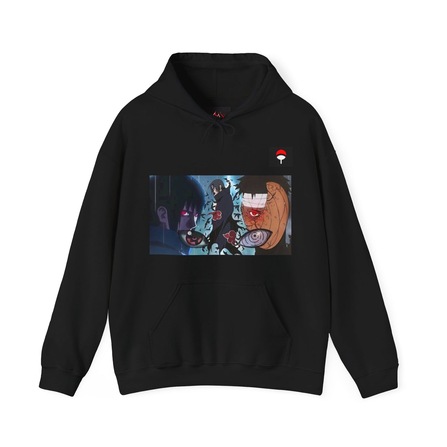 Naruto - Itchia and Sasuke with Obito Uchiha - Unisex Heavy Cotton Black Unisex Hooded Sweatshirt