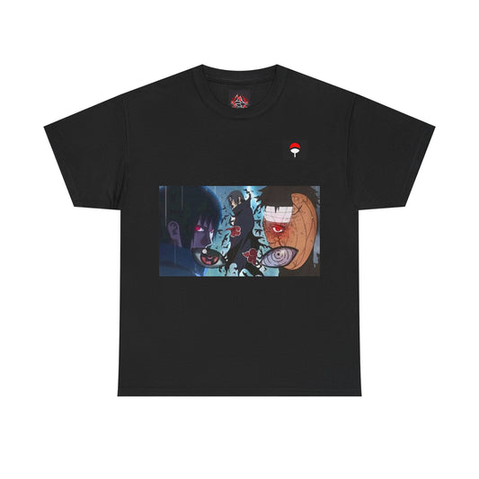 Naruto - Itchia and Sasuke with Obito Uchiha - Unisex Heavy Cotton Black TShirt