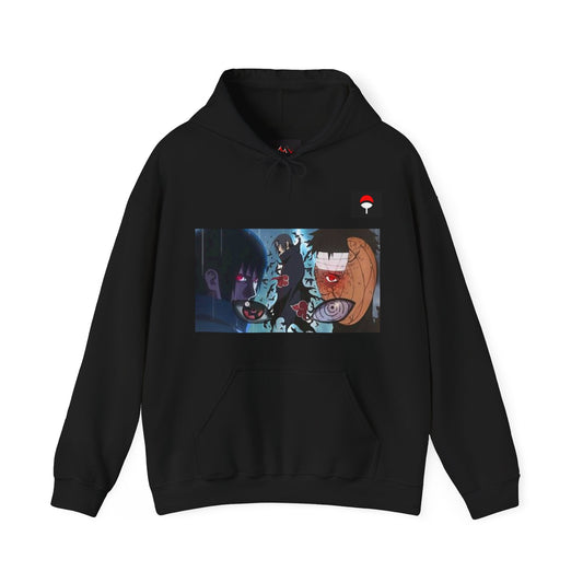 Naruto - Itchia and Sasuke with Obito Uchiha - Unisex Heavy Cotton Black Unisex Hooded Sweatshirt